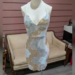 Gold, Silver, and White Sequin Mini Dress
